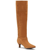 Saint Rosemary Tan Suede Kitten Heel Knee High Boots