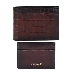 Brown Croco Leather Men's Wallet Set