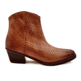 Saint Leone Tan Woven Leather Ankle Boots