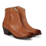 Saint Leone Tan Woven Leather Ankle Boots