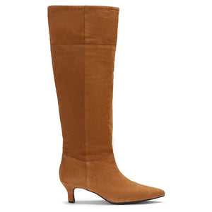 Saint Rosemary Tan Suede Kitten Heel Knee High Boots