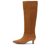 Saint Rosemary Tan Suede Kitten Heel Knee High Boots