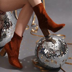 Saint Eleanor Tan Stretch Suede High Ankle Boots