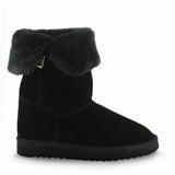 Saint Aurelia Buckle Decorative Black Suede Leather Snug Boots