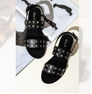 Saint Ventura Black Leather Metal Studded Sandals