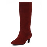 Saint Cecilia Maroon Suede Leather Kitten Heel Calf Boots