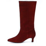 Saint Cecilia Maroon Suede Leather Kitten Heel Calf Boots