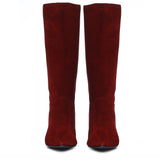 Saint Cecilia Maroon Suede Leather Kitten Heel Calf Boots
