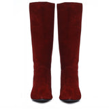 Saint Cecilia Maroon Suede Leather Kitten Heel Calf Boots