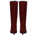 Saint Cecilia Maroon Suede Leather Kitten Heel Calf Boots