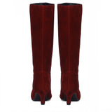 Saint Cecilia Maroon Suede Leather Kitten Heel Calf Boots