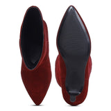 Saint Cecilia Maroon Suede Leather Kitten Heel Calf Boots