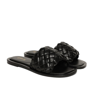 Saint Edetta Black Woven Leather Sliders