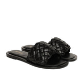 Saint Edetta Black Woven Leather Sliders