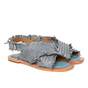Saint Gaetana Blue Woven Leather Sandals