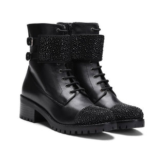 Saint Binita Black Studded Buckle Strap With Lace Up Boots