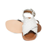 Saint Gaetana White Woven Leather Sandals