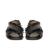 Saint Gaetana Black Woven Leather Sandals