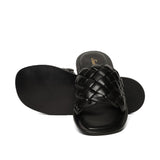 Saint Edetta Black Woven Leather Sliders