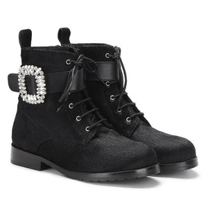 Saint Avena Black Pony Hair Leather Ankle Boots