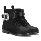 Saint Avena Black Pony Hair Leather Ankle Boots