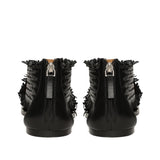 Saint Filomena Black Woven Leather Back Zip Sandals