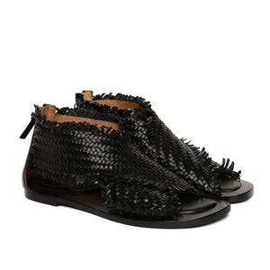 Saint Filomena Black Woven Leather Back Zip Sandals