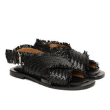 Saint Gaetana Black Woven Leather Sandals