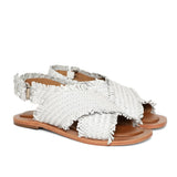 Saint Gaetana White Woven Leather Sandals