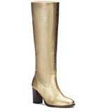 Saint Beatriu Gold Shiny Leather Knee High Slouch Boots