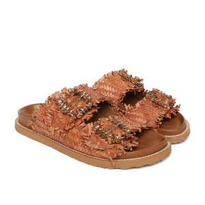 Saint Ravenna Tan Woven Leather Sliders