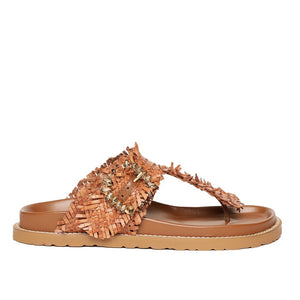 Saint Filomena Tan Woven Leather Flats