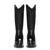 Saint Trinity Black Patent Leather cowboy Calf Length Boots