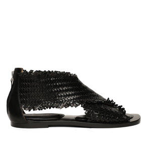 Saint Filomena Black Woven Leather Back Zip Sandals