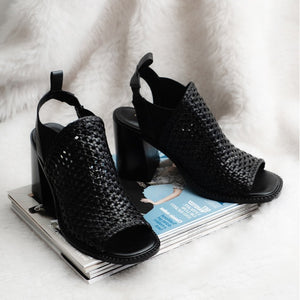 Saint Bella Leather Handcrafted Woven Open Toe Block Heel