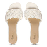 Saint Kate White Woven Mid Heel Mules