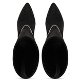 Saint Idalia Black Stretch Suede Golden Chain Knee High Long Boots