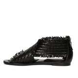 Saint Filomena Black Woven Leather Back Zip Sandals