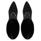 Saint Idalia Black Stretch Suede  Golden Chain Knee High Long Boots
