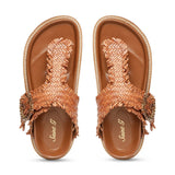 Saint Filomena Tan Woven Leather Flats