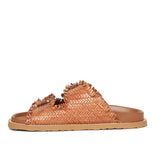 Saint Ravenna Tan Woven Leather Sliders