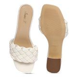 Saint Kate White Woven Mid Heel Mules
