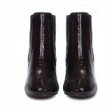 Saint Edwina Brown Croc Embossed Vegan Leather Ankle Boots