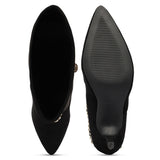 Saint Idalia Black Stretch Suede Golden Chain Knee High Long Boots