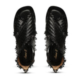 Saint Filomena Black Woven Leather Back Zip Sandals