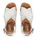 Saint Gaetana White Woven Leather Sandals