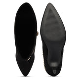 Saint Idalia Black Stretch Suede  Golden Chain Knee High Long Boots