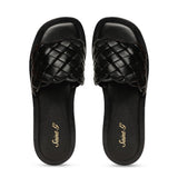 Saint Edetta Black Woven Leather Sliders