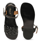 Saint Ricciarda Black Woven Leather Sandals