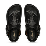 Saint Filomena Black Woven Leather Slip On Flats